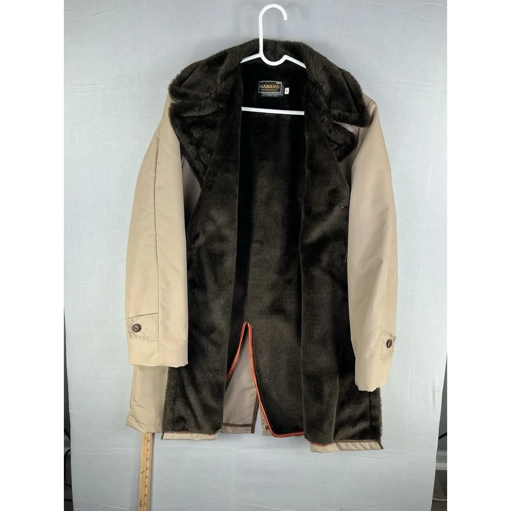 Haband Men's Fur Lined Coat Tan Button Front Warm Winter Jacket Size M